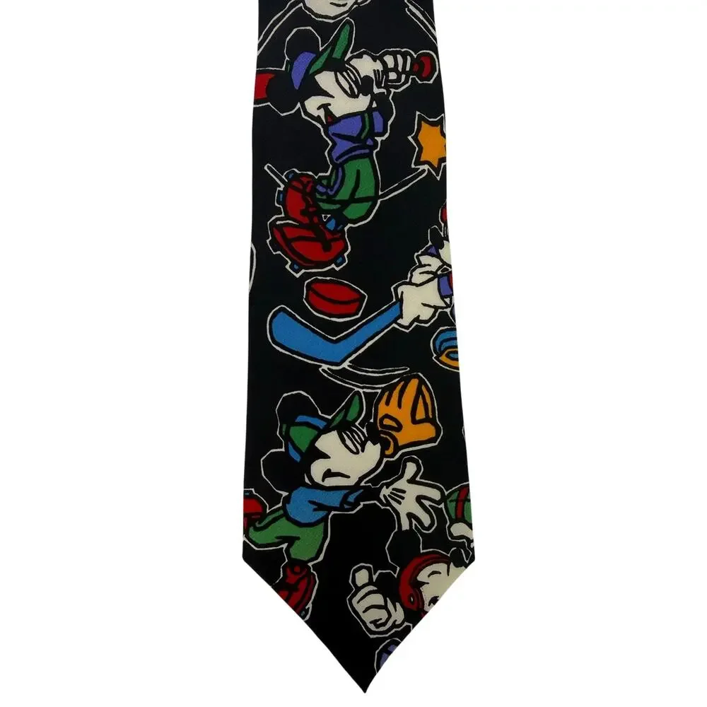 Vintage 90s Disney Mickey Mouse Sports Silk Tie Balancine Korea 58.5